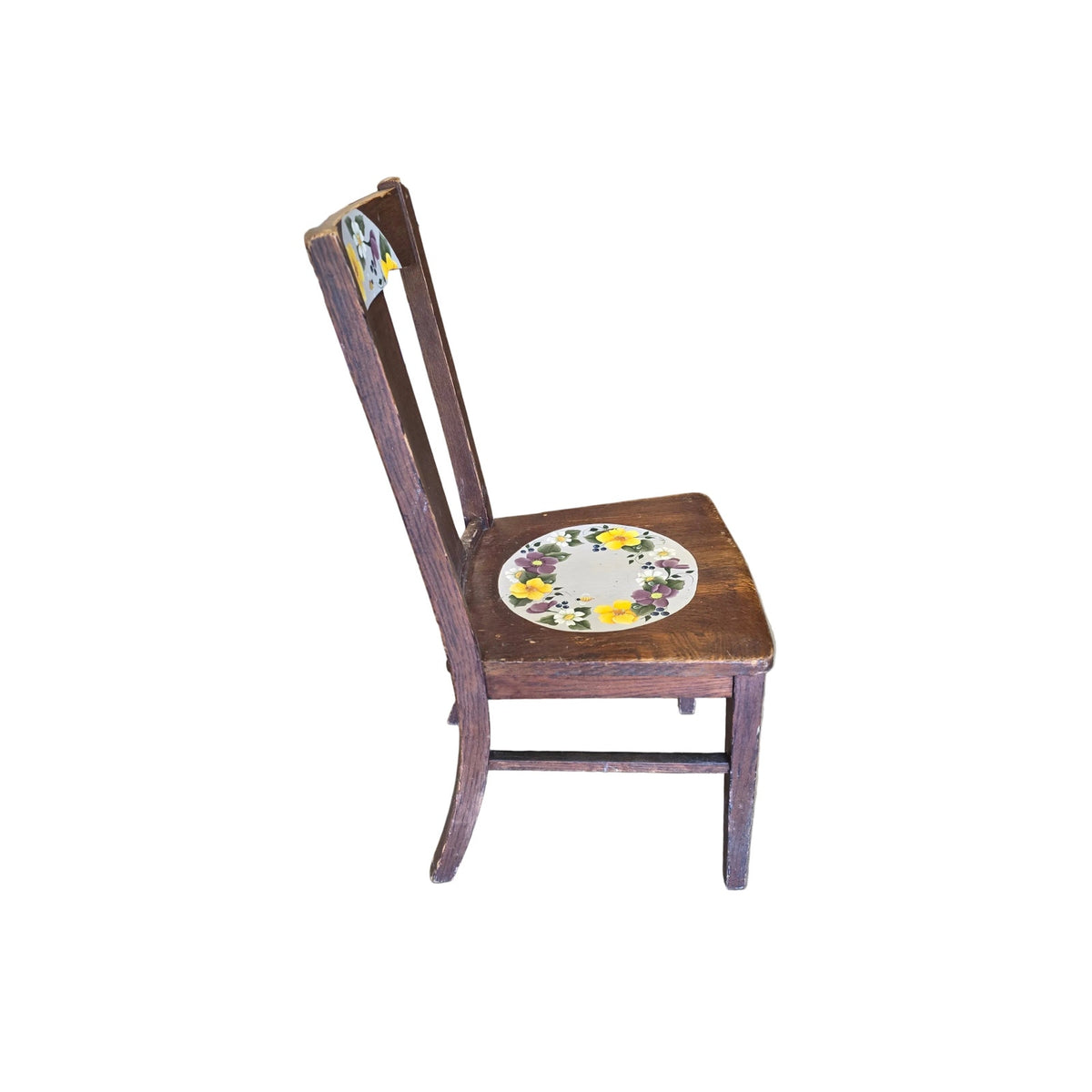 Solid Wood Hand-Painted Floral Accent Chair | One-of-a-Kind Artisan Art | 17.5" x 34" Tall