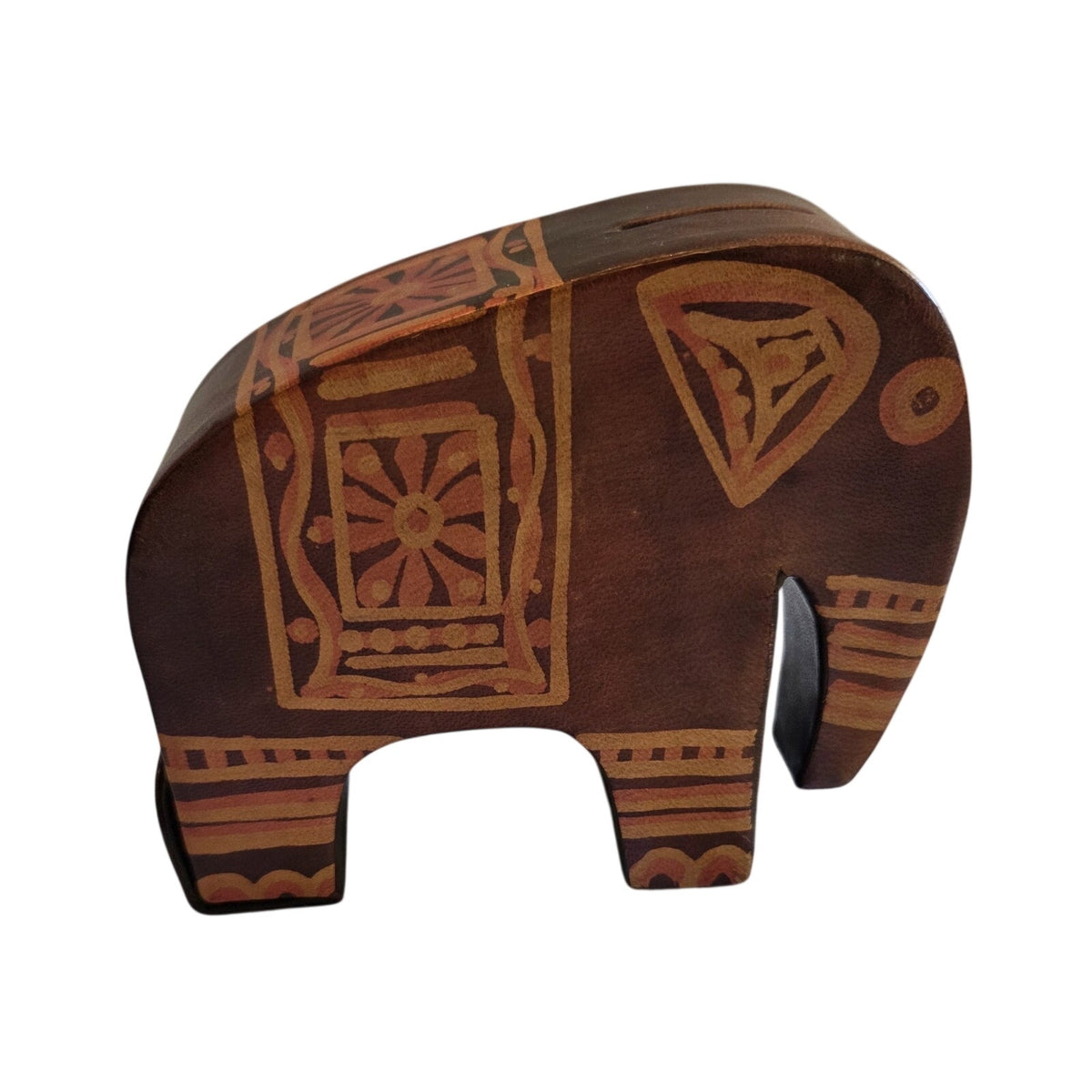 Leather Elephant Shaped Coin Bank Colorful Mix Brown, Reddish, Orange India