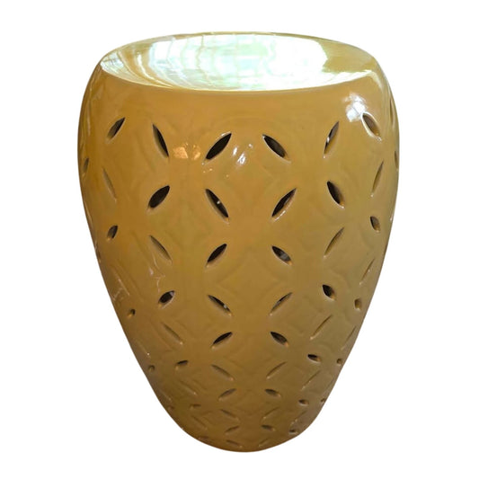 Yellow Ceramic Lattice Garden Barrel Stool | Indoor & Outdoor | 14" x 19.5"