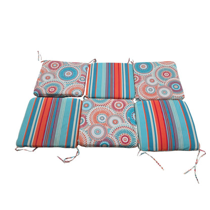 Set of 6 Padded Seat Cushions Stripe One Side Mandala the Other