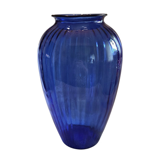 Vintage Cobalt Blue Ribbed Glass Bouquet Vase