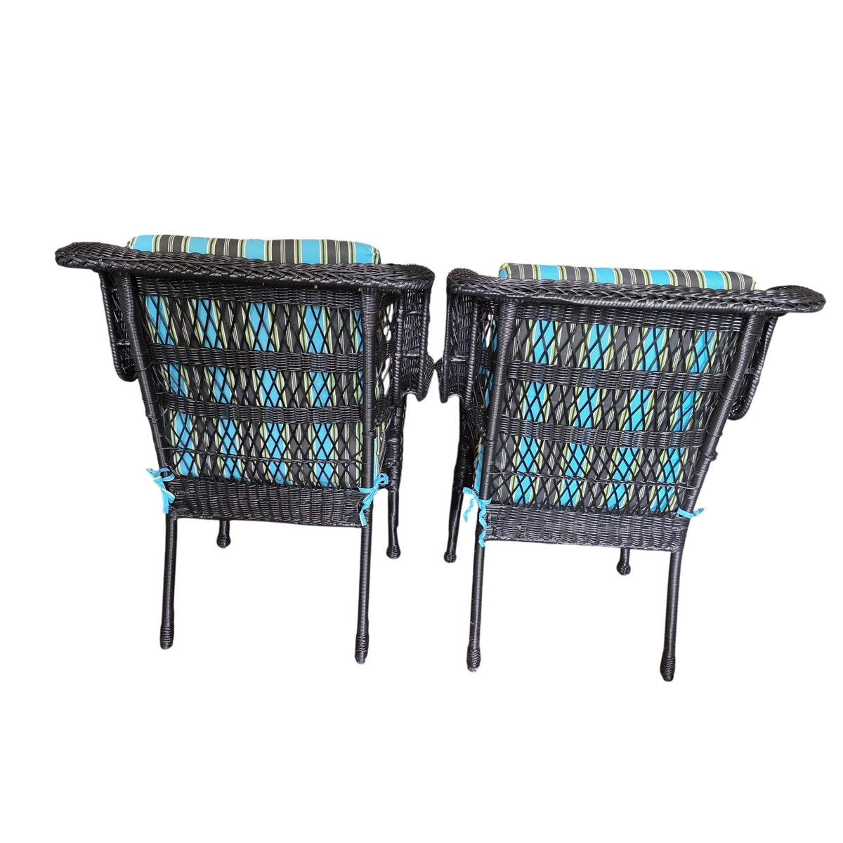Black Rattan Patio Chairs with Floral Cushions | Set of 2