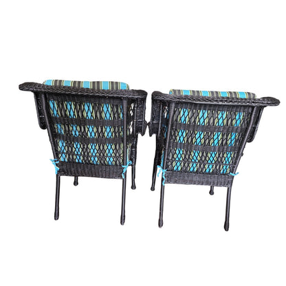 Black Rattan Patio Chairs with Floral Cushions | Set of 2