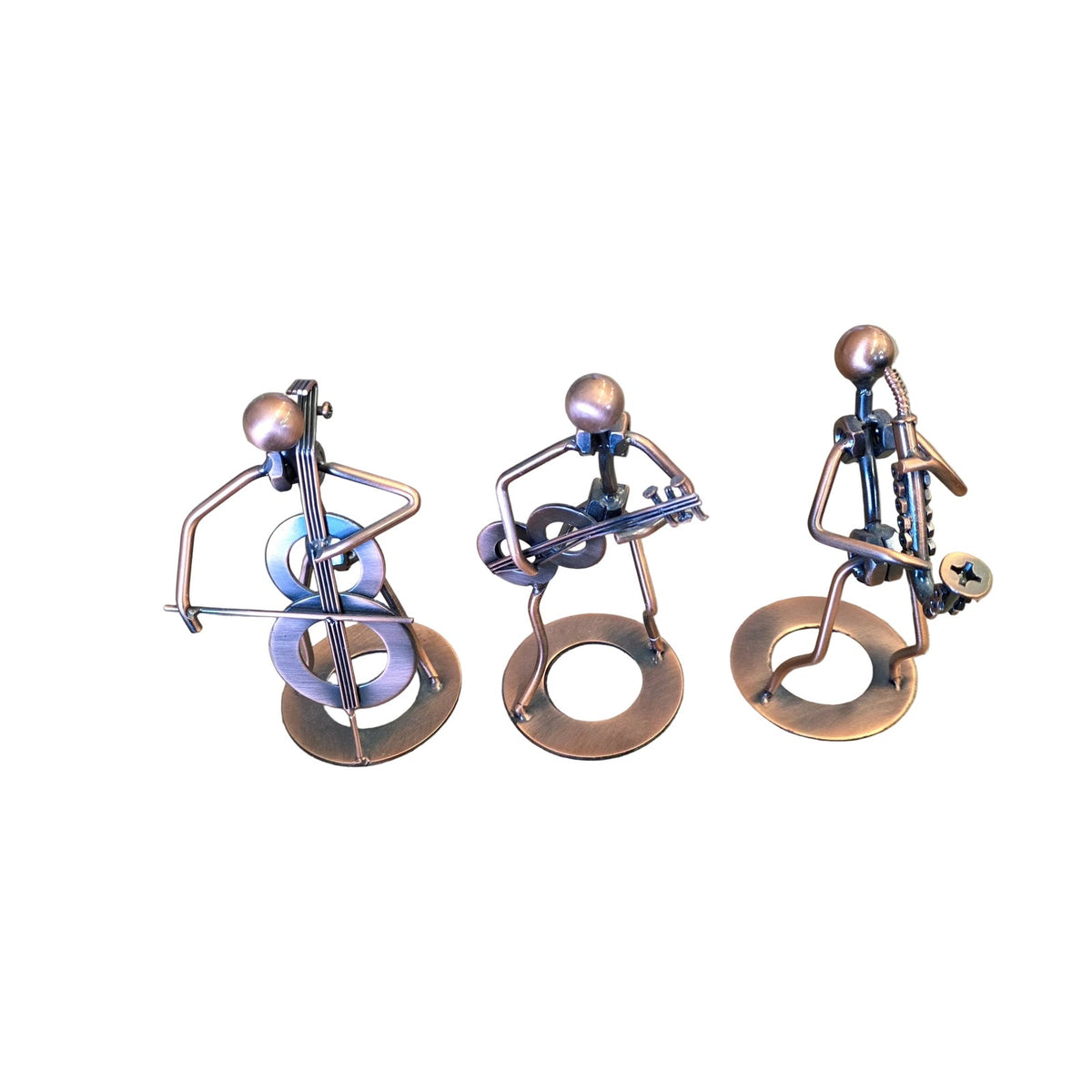 Set of 3 Nuts & Bolts Musical Figurines | Handmade Upcycled Metal Art | ~6" Tall