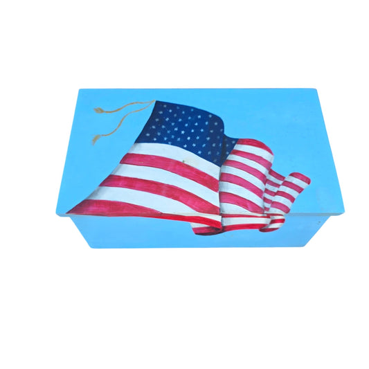Handmade Wood American Flag Keepsake Box | 17.5" Painted Americana