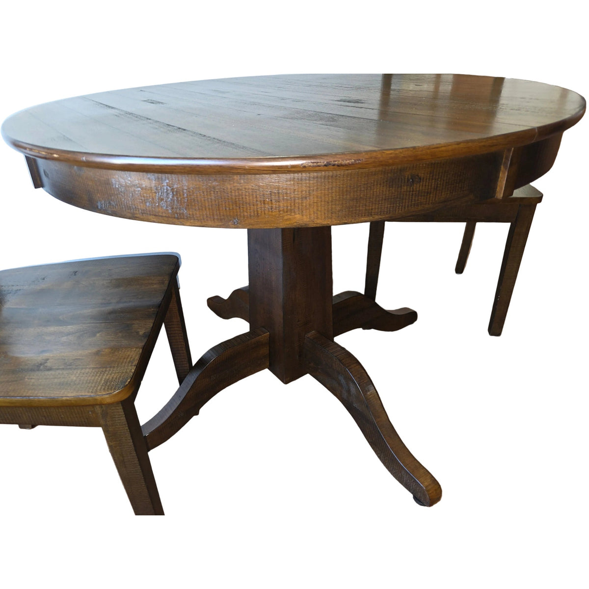 Pier 1 Imports Solid Wood Rough-Hewn Dining Table & 2 Chairs | 42" Round with 18" Leaf