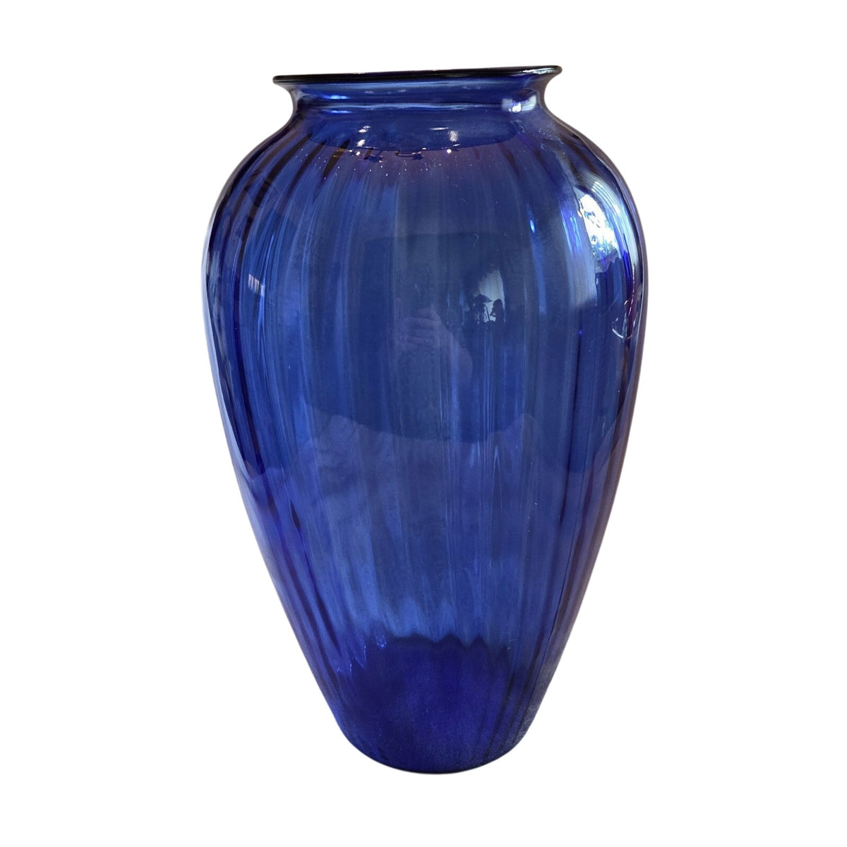 Vintage Cobalt Blue Ribbed Glass Bouquet Vase
