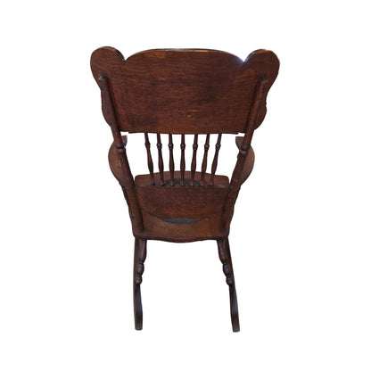 Antique Spaulding Fibre Victorian Rocking Chair | Wood & Leather | 24.5" x 40"