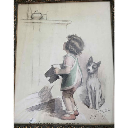 75 Year Old Vintage Framed La Hausse du Sucre Illustration George Rudon