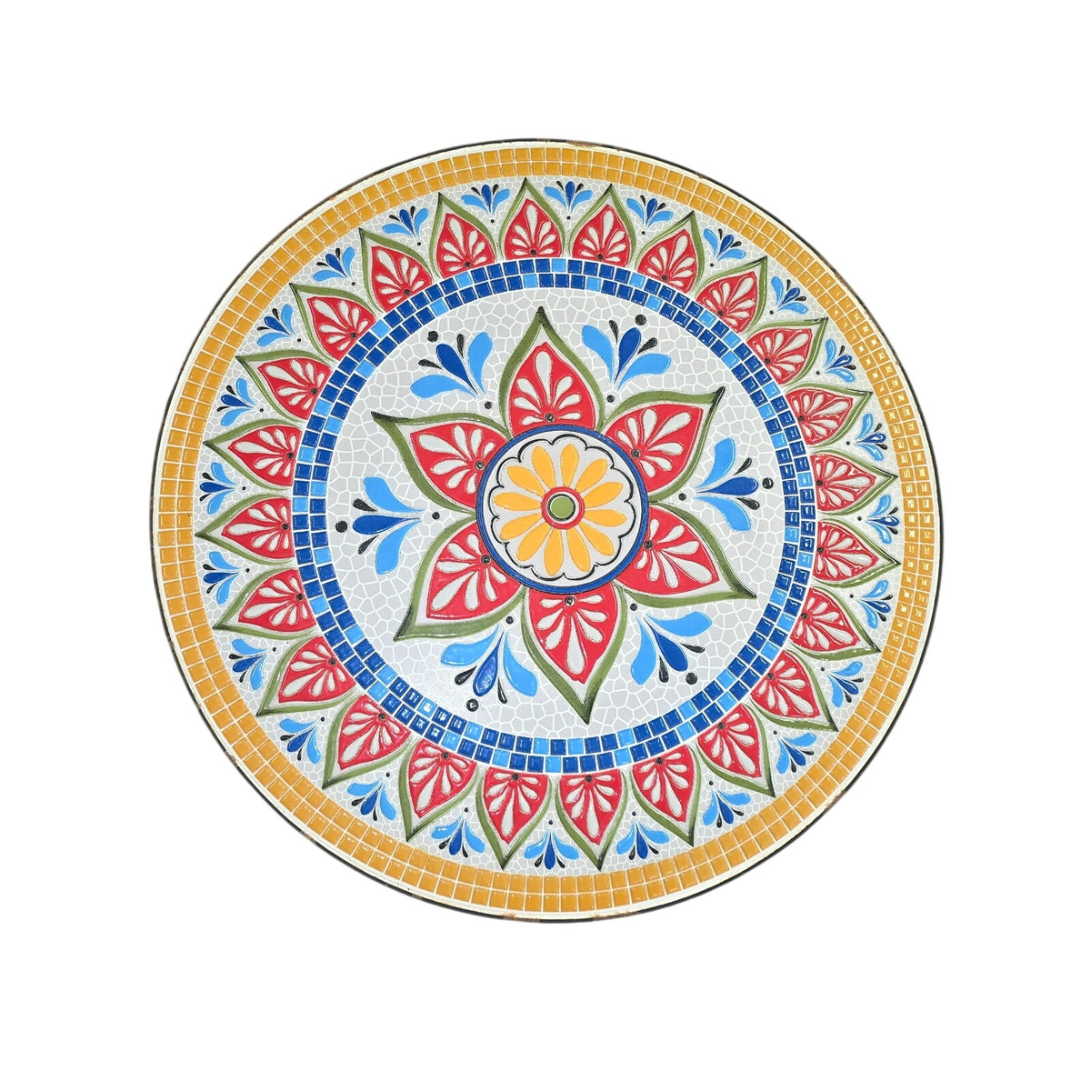 Delightful Black Metal Bistro Table & Chair Set with Colorful Mosaic Tile Accents