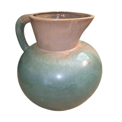 Large Beige to Turquoise Pottery Pitcher