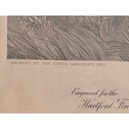 Antique Monarch of the Glen Engraving | Hartford Insurance Co. c.1890 | 30.5" x 30.25"