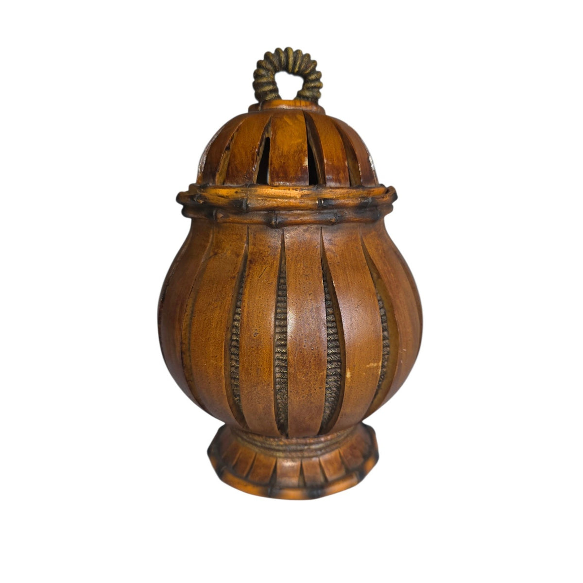 Wood-Look Resin Footed Trinket Jar with Lid | 5.5" x 9" Tall | Decorative Storage Accent
