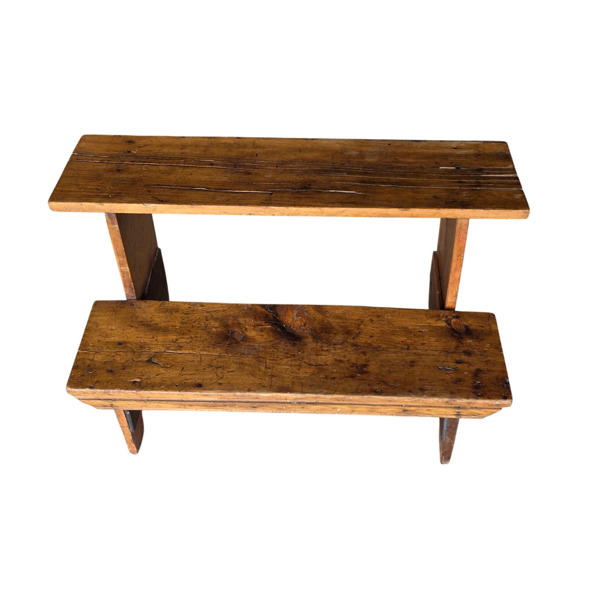 Primitive Rustic Two Tier Solid Wood Bench