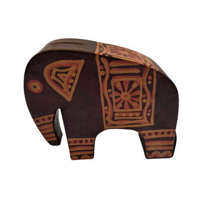 Leather Elephant Shaped Coin Bank Colorful Mix Brown, Reddish, Orange India