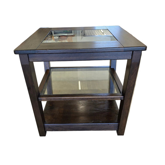 Urban Icon Glass Inlay Wood End Table | 24" Square x 25" Tall | Modern & Transitional