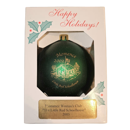 Momence Women's Club The Little Red Schoolhouse Ornaments Gold Purple Green