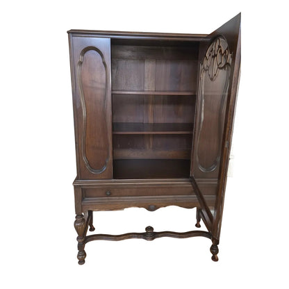 Antique Solid Wood & Glass-Front Display Cupboard | Turned Legs | 41.5" x 62.5"