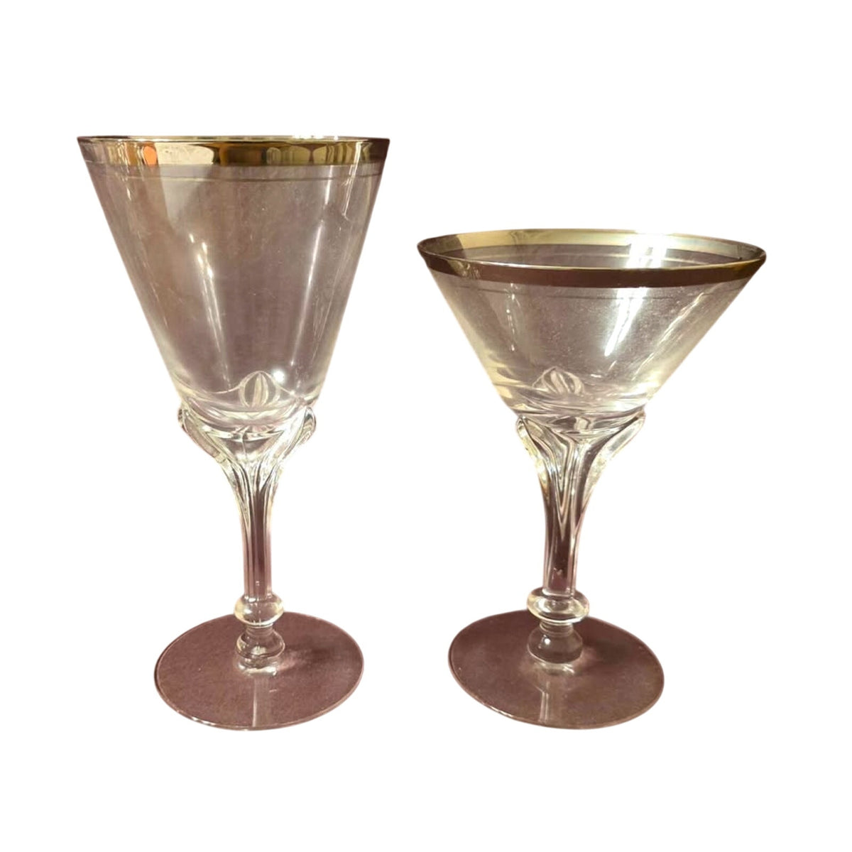 Vintage 1950's Hollywood Regency Silver Rimmed  Clear Glasses 17 Total