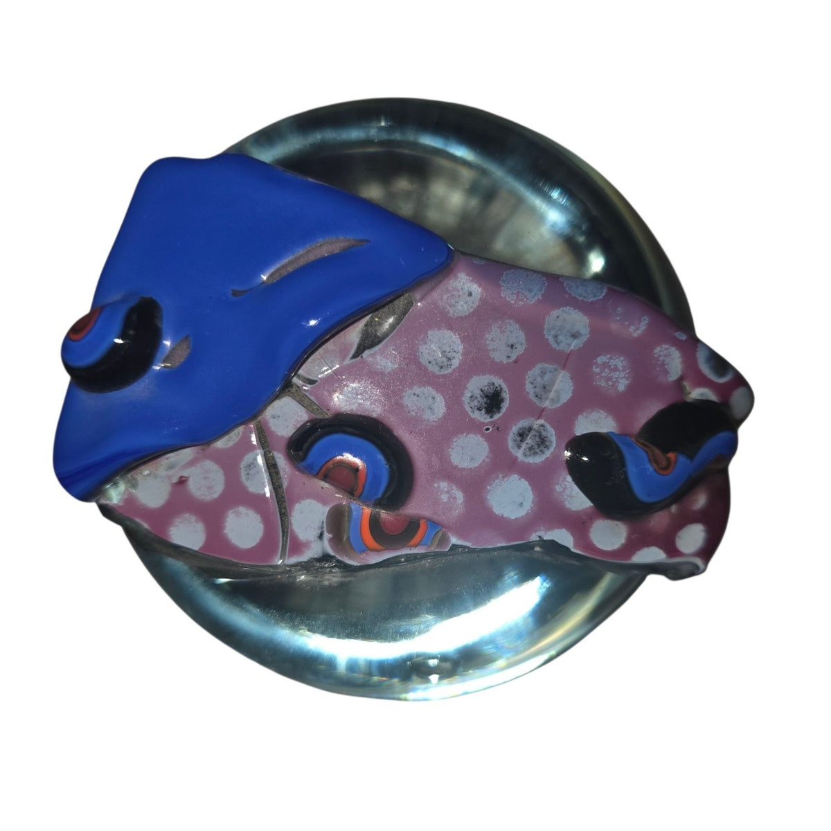 Set of 3 Glass Controlled Bubble Paperweights | Reds & Blues | Lighted Wooden Stand Included