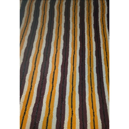Vintage Hand-Crocheted Goldenrod & Brown Chevron Afghan | 83" x 48" | Boho Throw Blanket