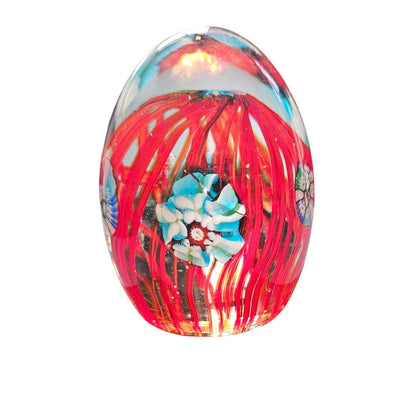 Set of 3 Glass Controlled Bubble Paperweights | Reds & Blues | Lighted Wooden Stand Included