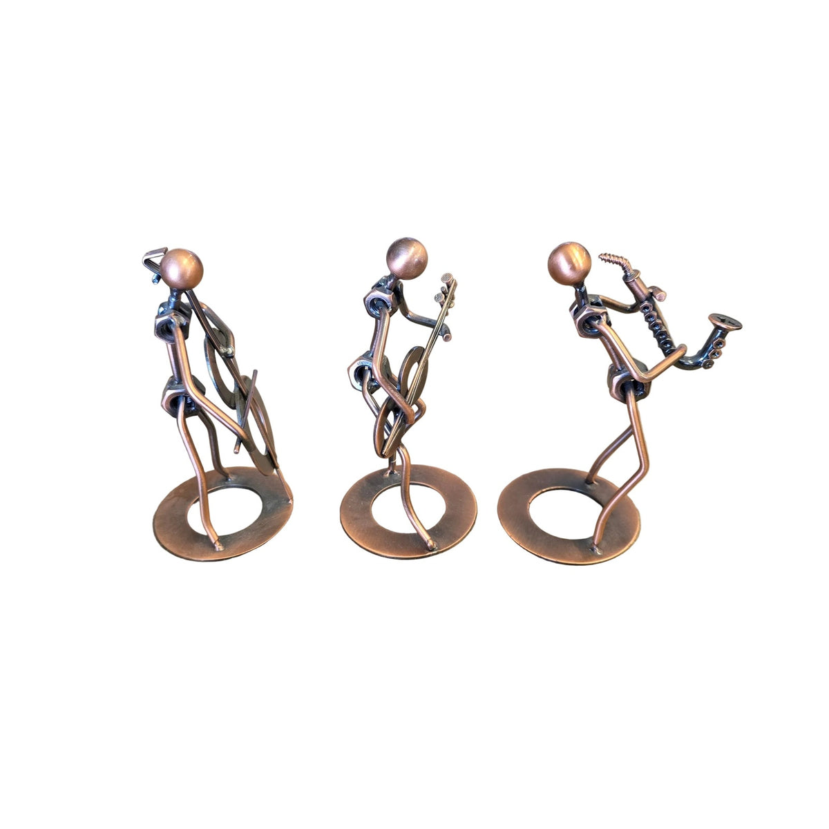 Set of 3 Nuts & Bolts Musical Figurines | Handmade Upcycled Metal Art | ~6" Tall