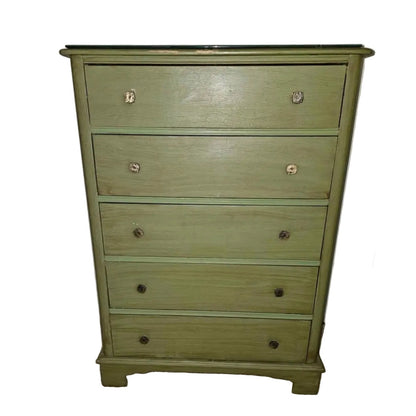 Vintage Solid Wood Chest of Drawers | Olive Green Stain | 35" x 51" | Boho & Farmhouse
