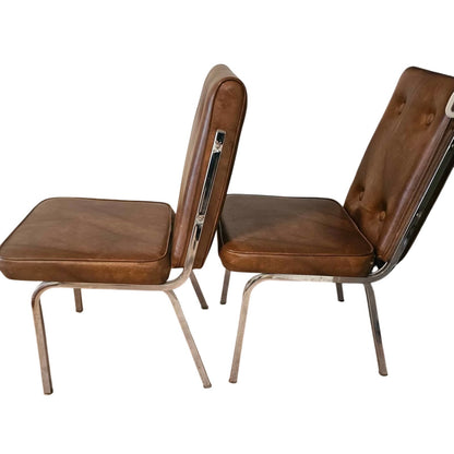 Set of 2 Vintage Stoneville MCM Button Back Brown Faux Leather Dining Chairs