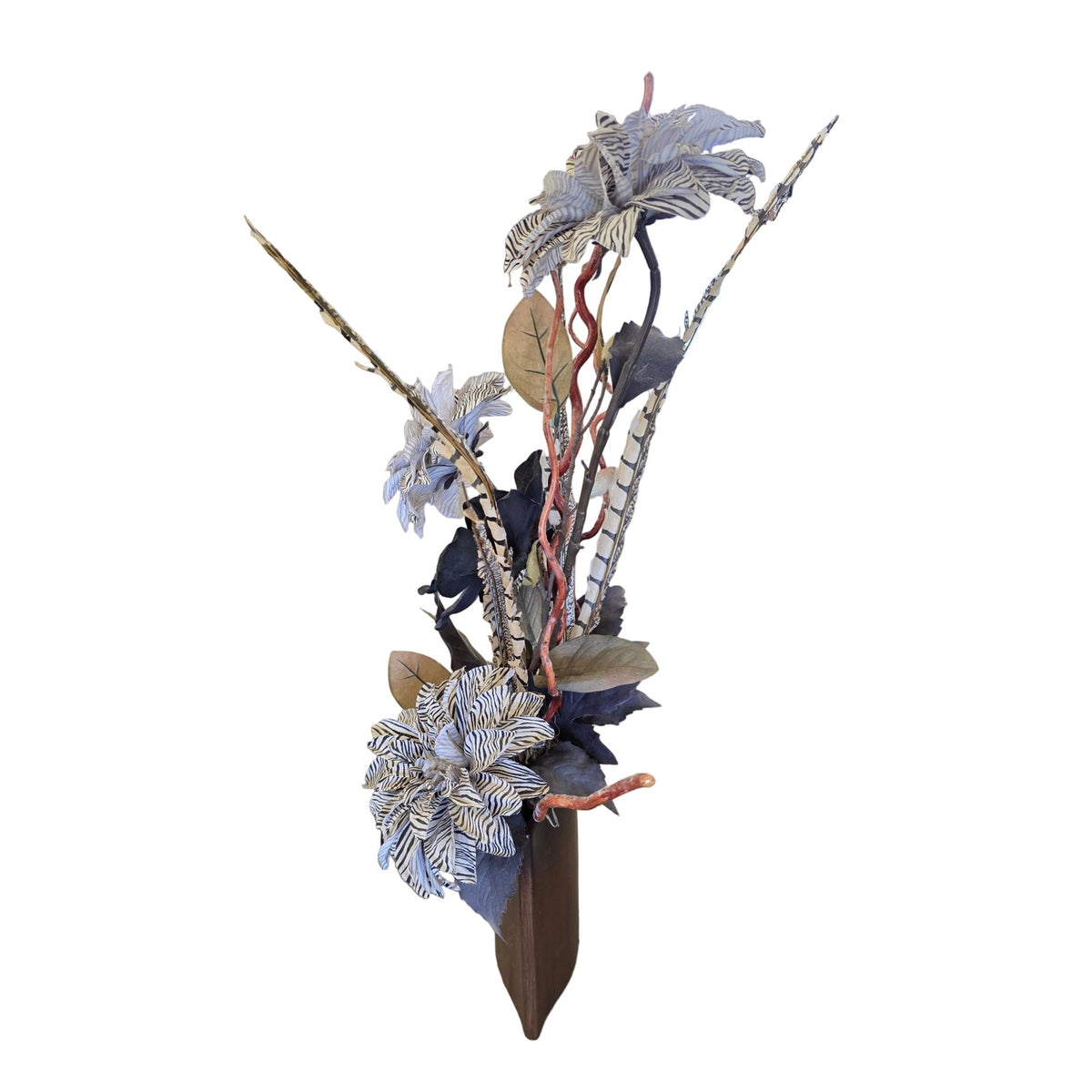 Contemporary Black & Brown Floral Arrangement in Copper Tone Vase | 8.5" | Ready to Display