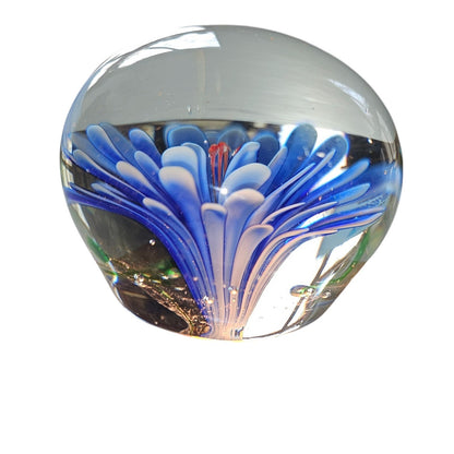 Set of 3 Glass Controlled Bubble Paperweights | Reds & Blues | Lighted Wooden Stand Included