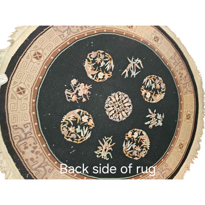 82" Diameter Black/Multicolor Asian Inspired Area Rug