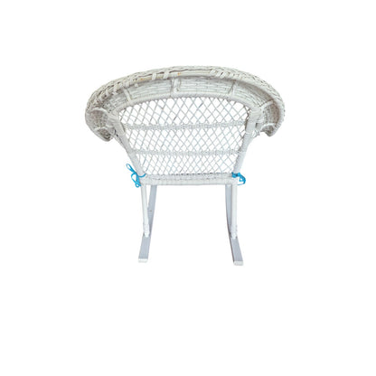 Vintage White Rattan Rocking Chair with Black Floral Cushion