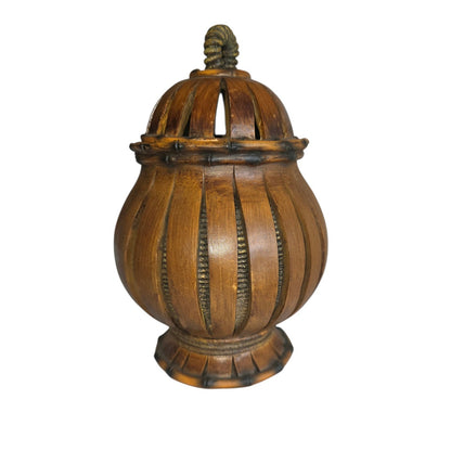 Wood-Look Resin Footed Trinket Jar with Lid | 5.5" x 9" Tall | Decorative Storage Accent