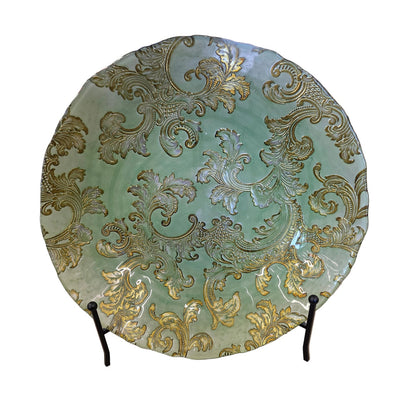 Damask Leaves & Scrolls Decorative Bowl on Metal Stand | 15" | Centerpiece Display