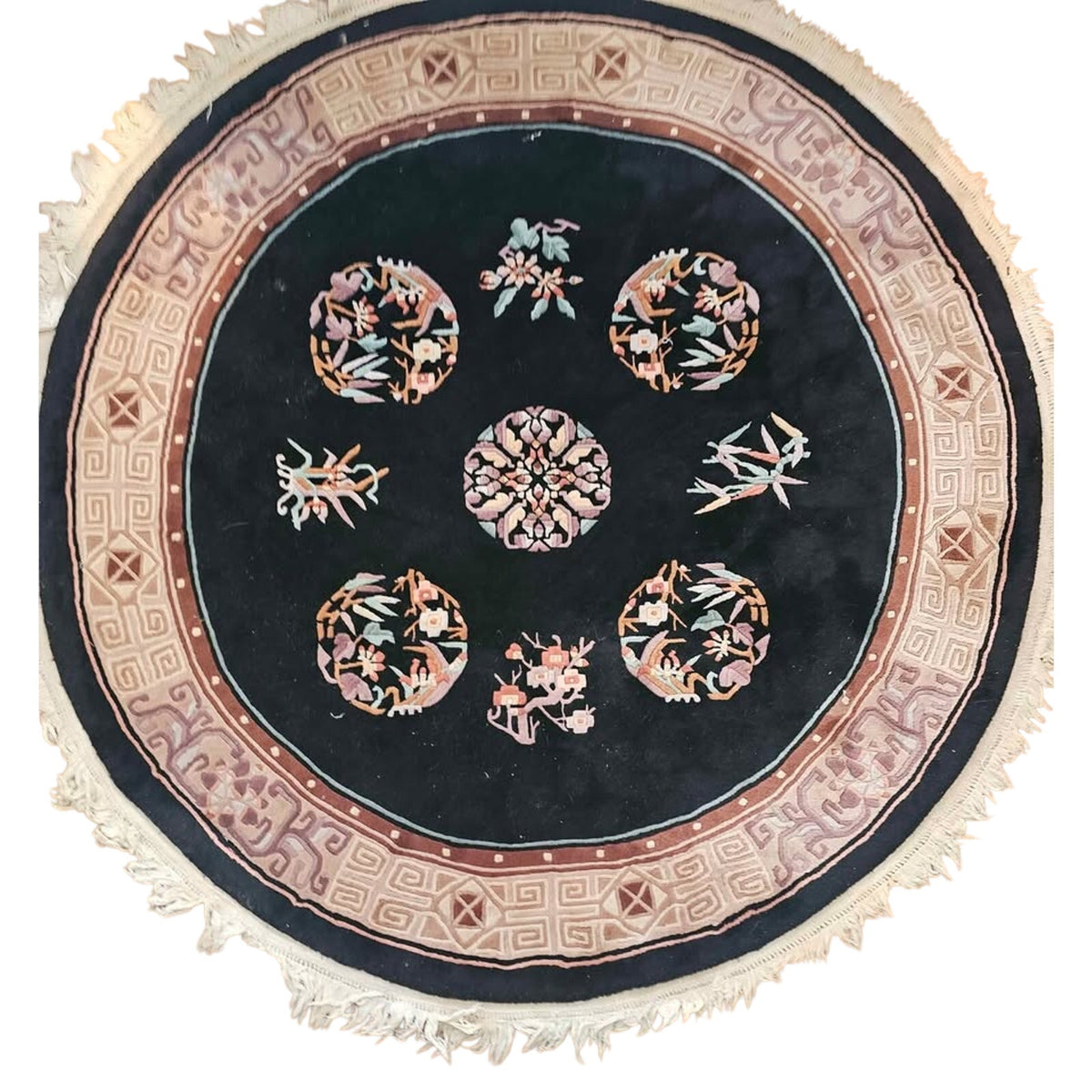 82" Diameter Black/Multicolor Asian Inspired Area Rug