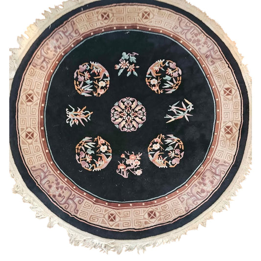 82" Diameter Black/Multicolor Asian Inspired Area Rug