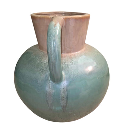 Large Beige to Turquoise Pottery Pitcher