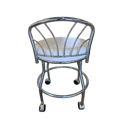 Faux Leather & Polished Chrome Vanity Chair | Rolling | 17" x 27" | Glam Bedroom & Makeup