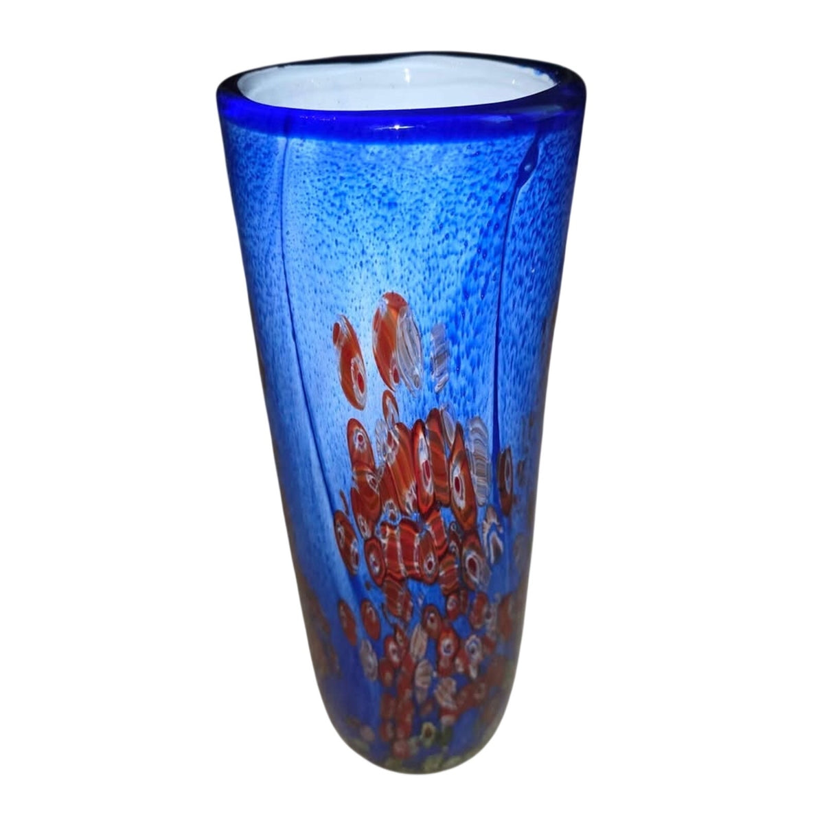 Murano Primrose Blue Multicolor Fused Glass Vase
