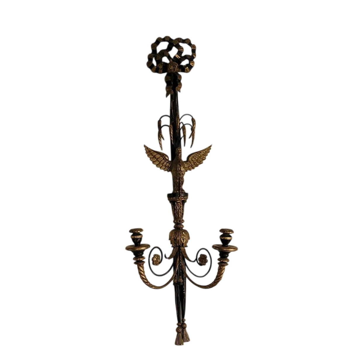 Vintage Hollywood Regency Hand Carved Wood Eagle Wall Sconce Italy
