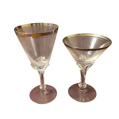 Vintage 1950's Hollywood Regency Silver Rimmed  Clear Glasses 17 Total