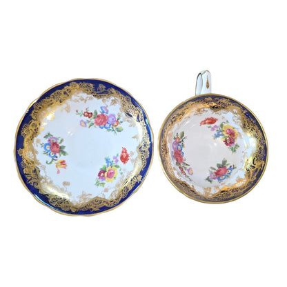 Vintage Hammersley Bone China Teacup & Saucer | Cobalt Blue & Gold Floral