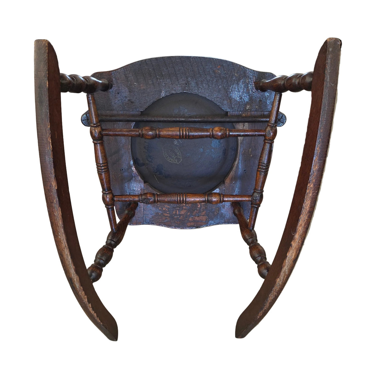 Antique Spaulding Fibre Victorian Rocking Chair | Wood & Leather | 24.5" x 40"