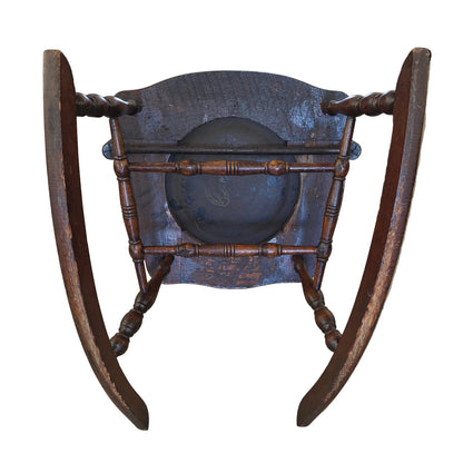 Antique Spaulding Fibre Victorian Rocking Chair | Wood & Leather | 24.5" x 40"