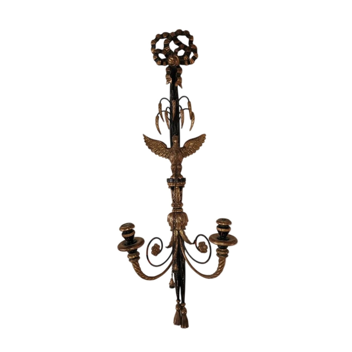 Vintage Hollywood Regency Hand Carved Wood Eagle Wall Sconce Italy
