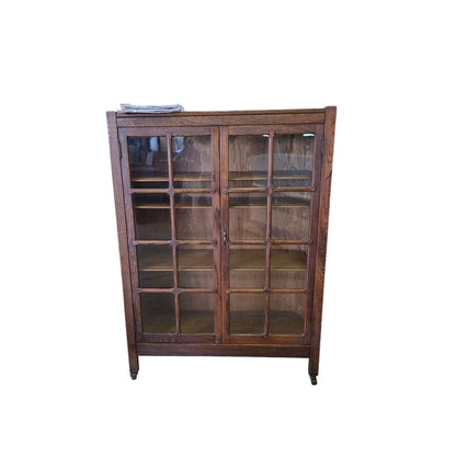 Antique Stickley Mission Style Solid Wood Book Shelf with Glass Doors