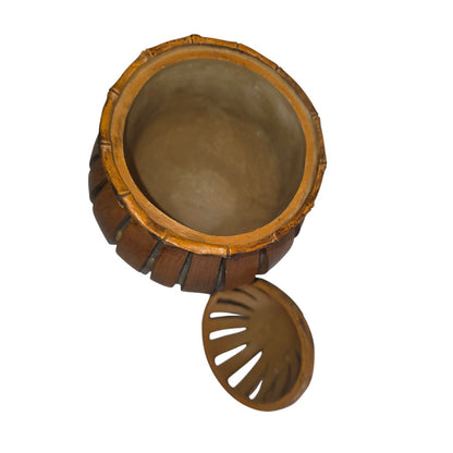 Wood-Look Resin Footed Trinket Jar with Lid | 5.5" x 9" Tall | Decorative Storage Accent