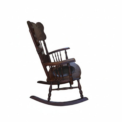 Antique Spaulding Fibre Victorian Rocking Chair | Wood & Leather | 24.5" x 40"