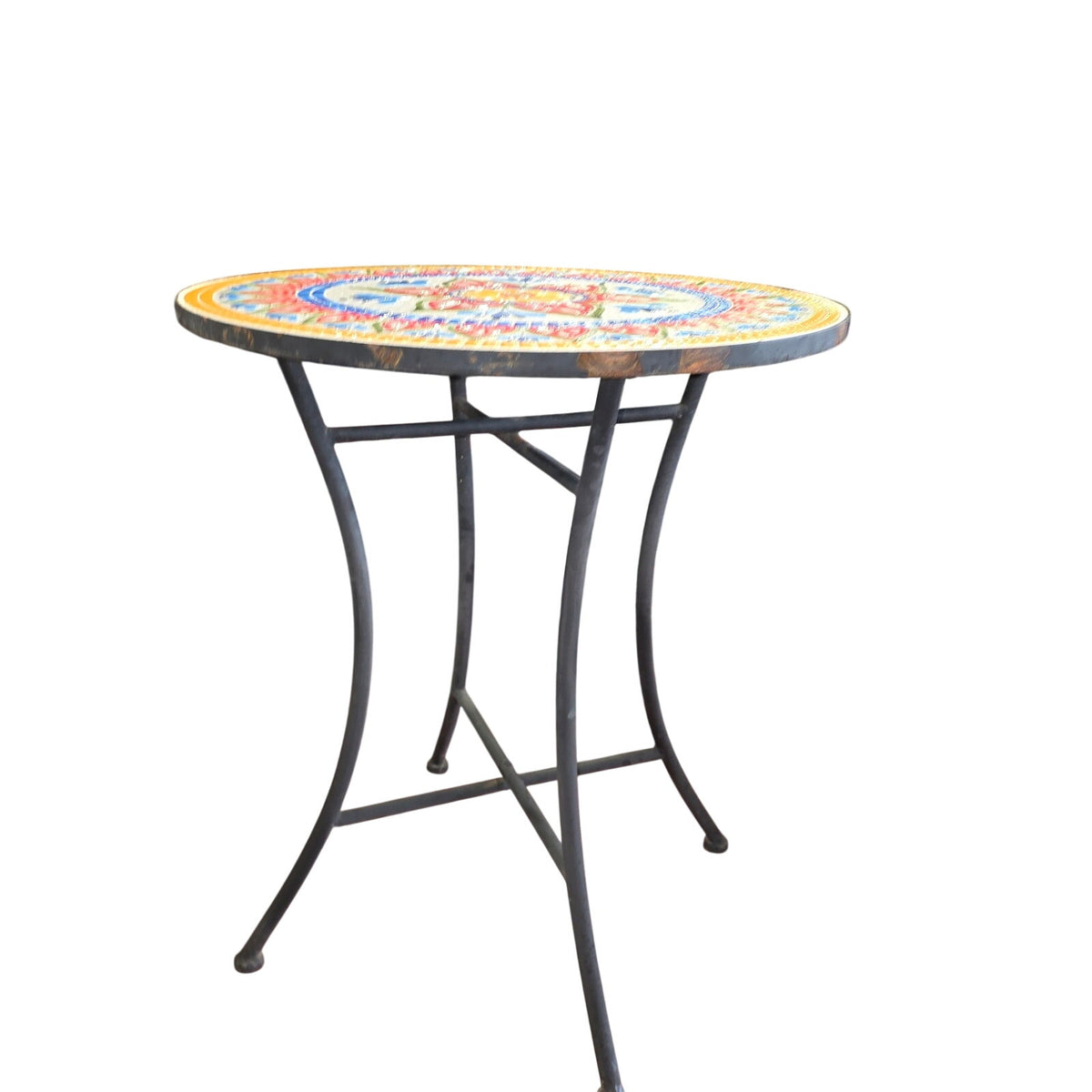 Delightful Black Metal Bistro Table & Chair Set with Colorful Mosaic Tile Accents